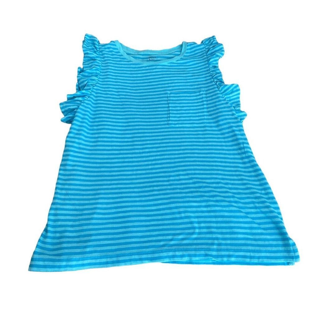 New Crown & Ivy Shirt Women Small Short Sleeve White Ruffle Blue Stripe Casual